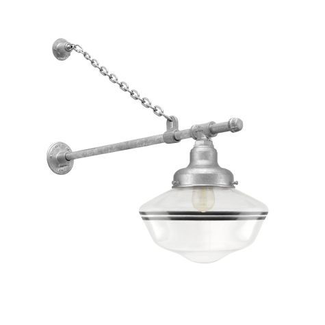 Primary Schoolhouse Gooseneck Light, 975-Galvanized, Large Clear Glass, Double Painted Band, 100-Black, G65 Gooseneck Arm